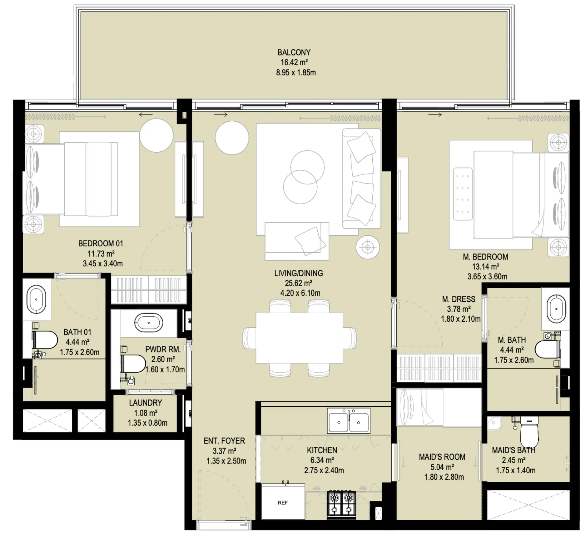 Aura Prestige 2 bed floor plan, 1,211 sqft