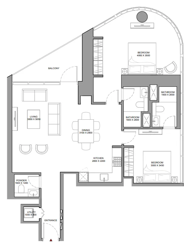 Skyvue Stellar 2 bed floor plan, 1,241 sqft