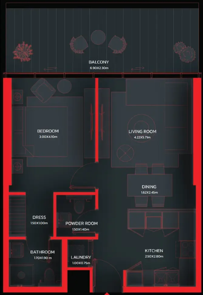 Tonino Lamborghini Residences by BNW Developments 1 bed floor plan, 1,844 sqft