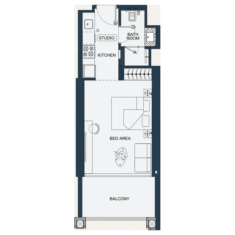 Binghatti Starfall Studio floor plan, 413 – 415 sqft