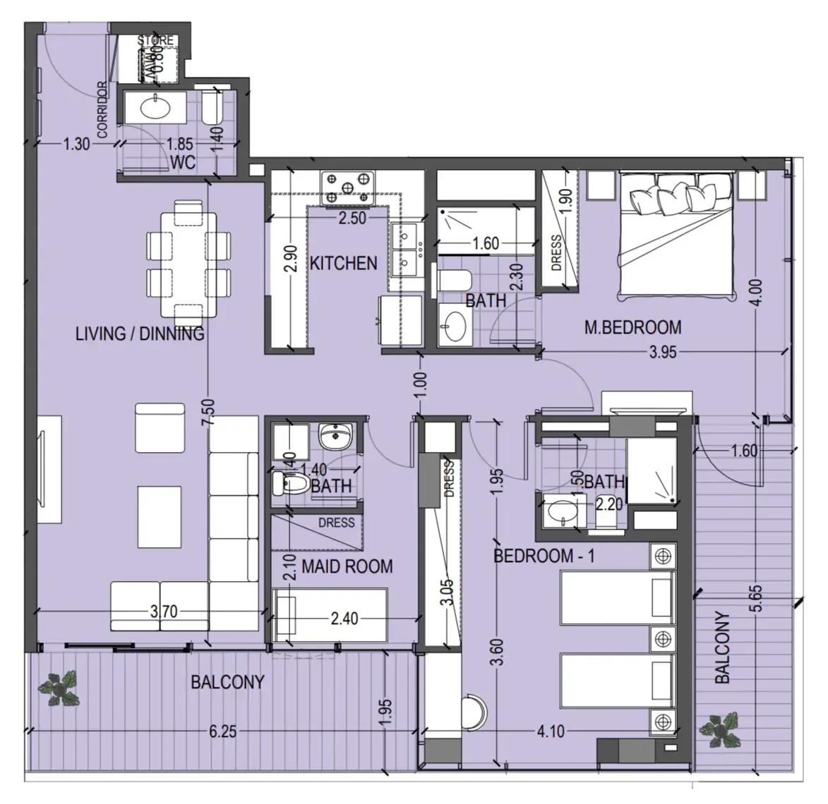 Celia Gardens 1 bed floor plan, 1,368 sqft