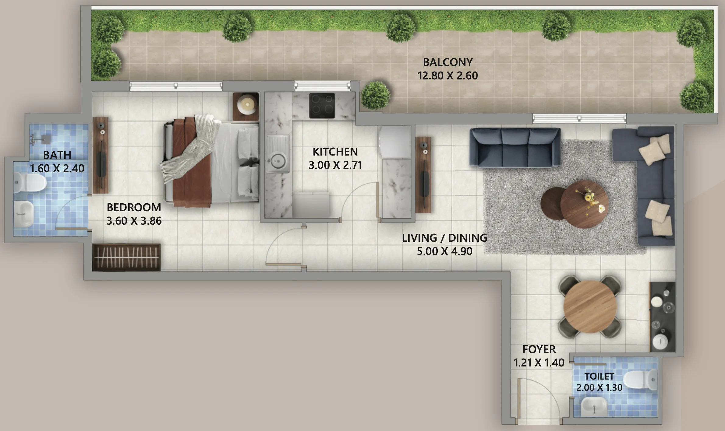 Linden Residences 1 bed floor plan, 814 – 978 sqft