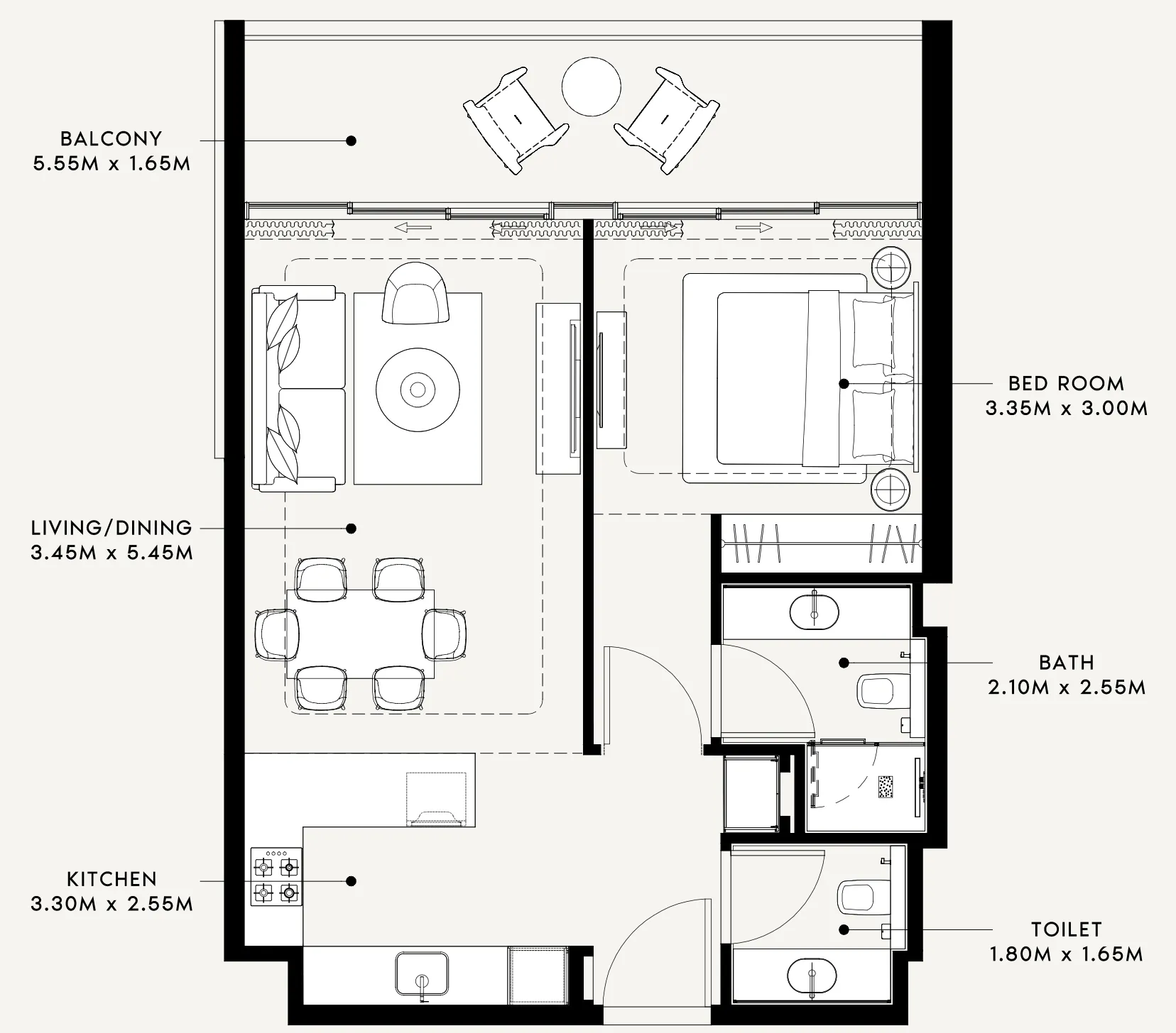 Riviera 60 1 bed floor plan, 757 sqft