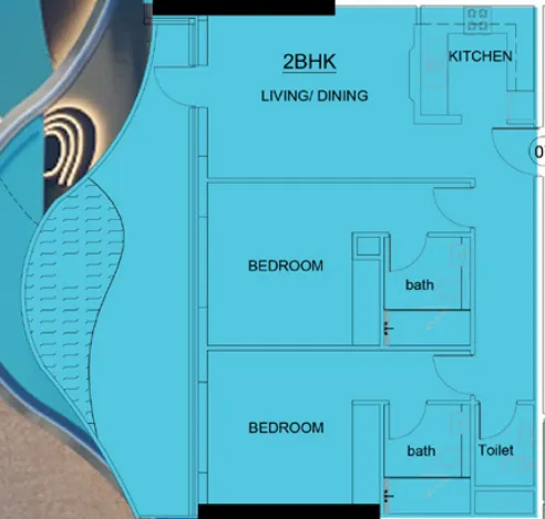 Volga Tower 2 bed floor plan, 1,194 sqft