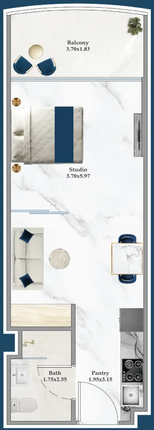Serenz Studio floor plan, 431 sqft