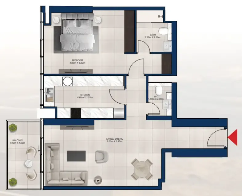 Al Vista 1 bed floor plan, 1,014 sqft