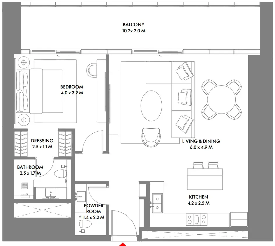 W The Residences by Arada 1 bed floor plan, 1,086 sqft