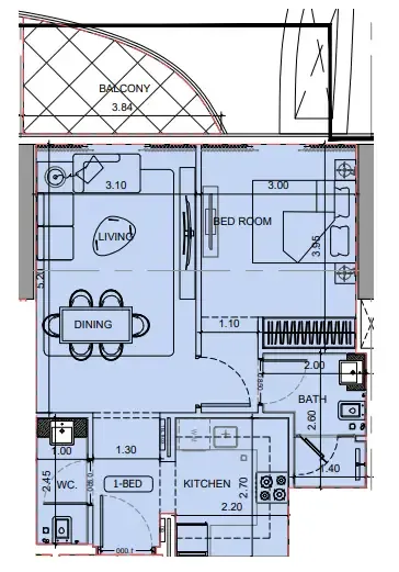 Project Maybach 1 bed floor plan, 632 sqft