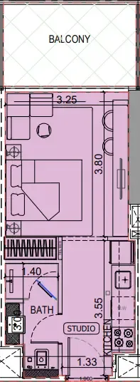 Binghatti Vintage Studio floor plan, 372 sqft