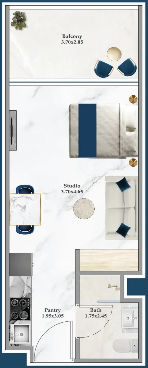 Serenz Studio floor plan, 400 sqft