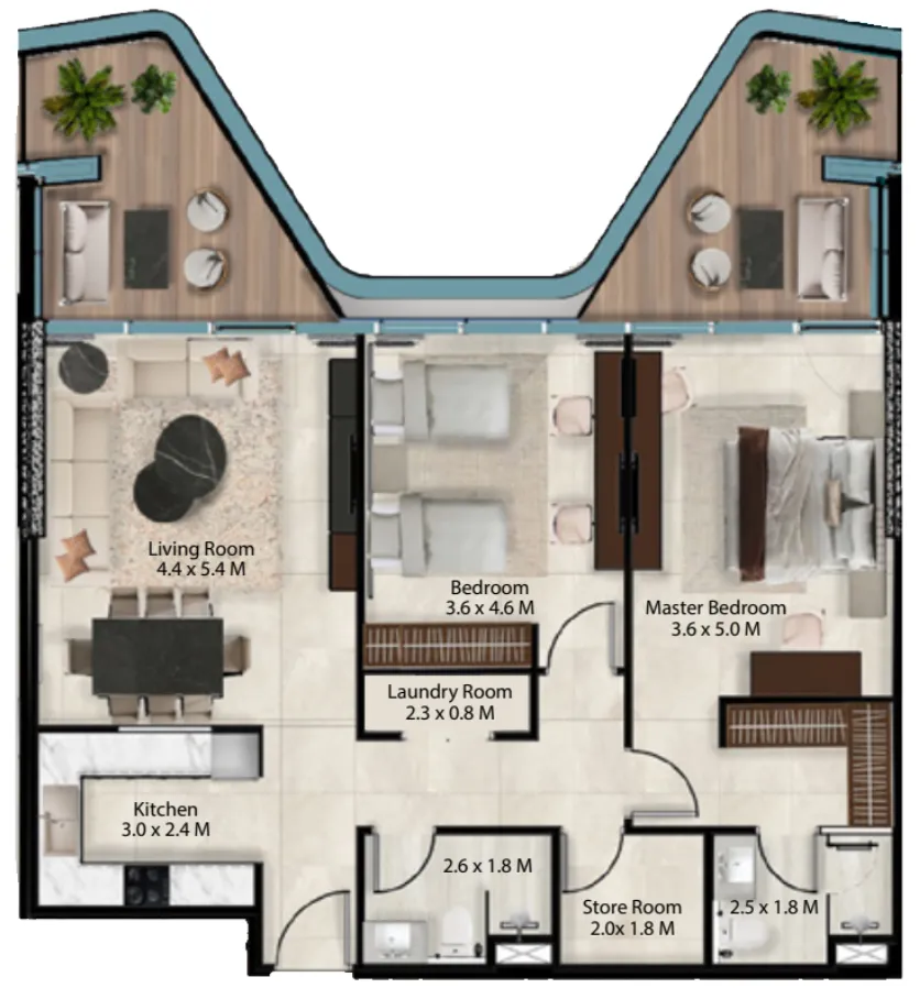 Cresswell Views 2 bed floor plan, 1,388 sqft