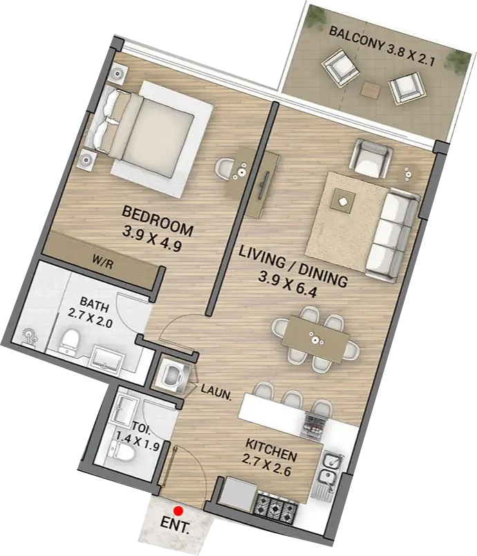 Ocean Tower 1 bed floor plan, 840 sqft