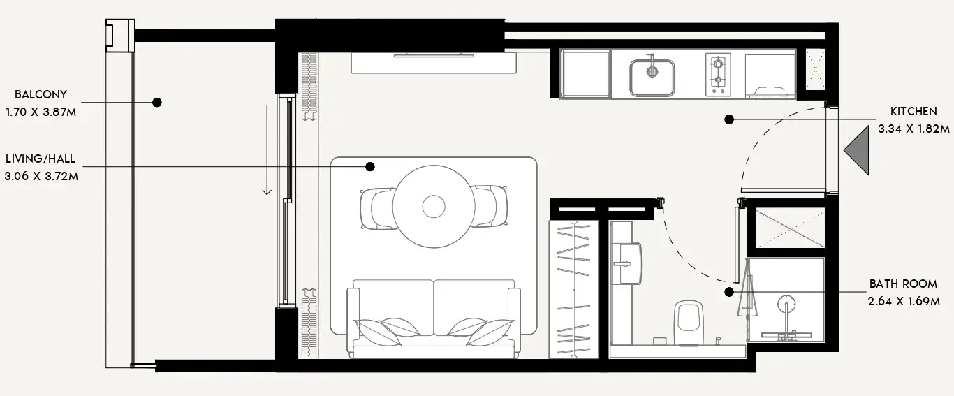 Azizi Venice Studio floor plan, 356 sqft