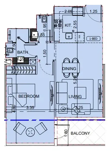 Binghatti Cullinan 1 bed floor plan, 693 sqft