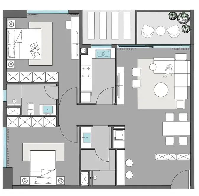 Dreamlife Residences 2 bed floor plan, 1,118 sqft