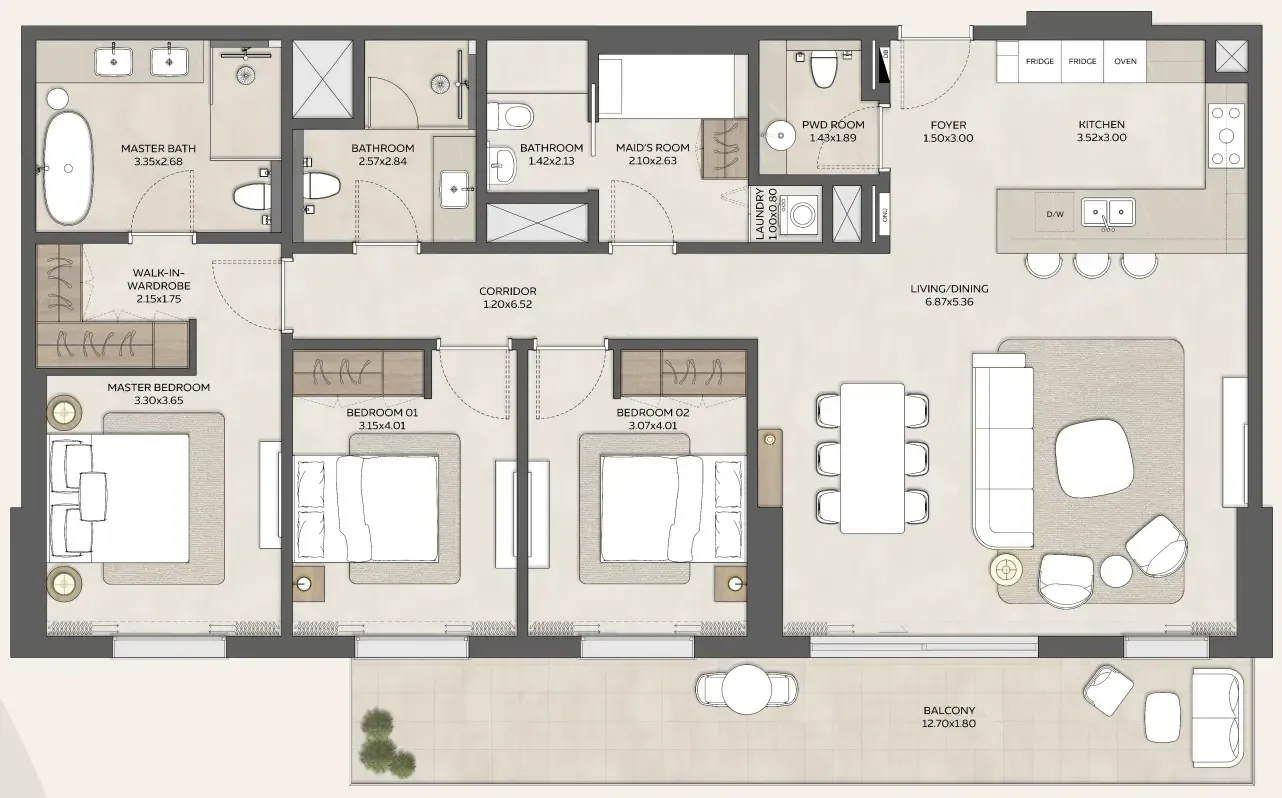 Expo Valley Views - Ghadeer 3 bed floor plan, 1,819 – 2,403 sqft