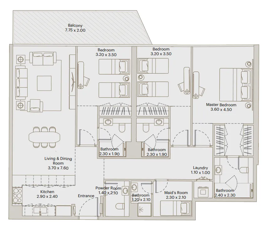 Eleve 3 bed floor plan, 1,694 sqft