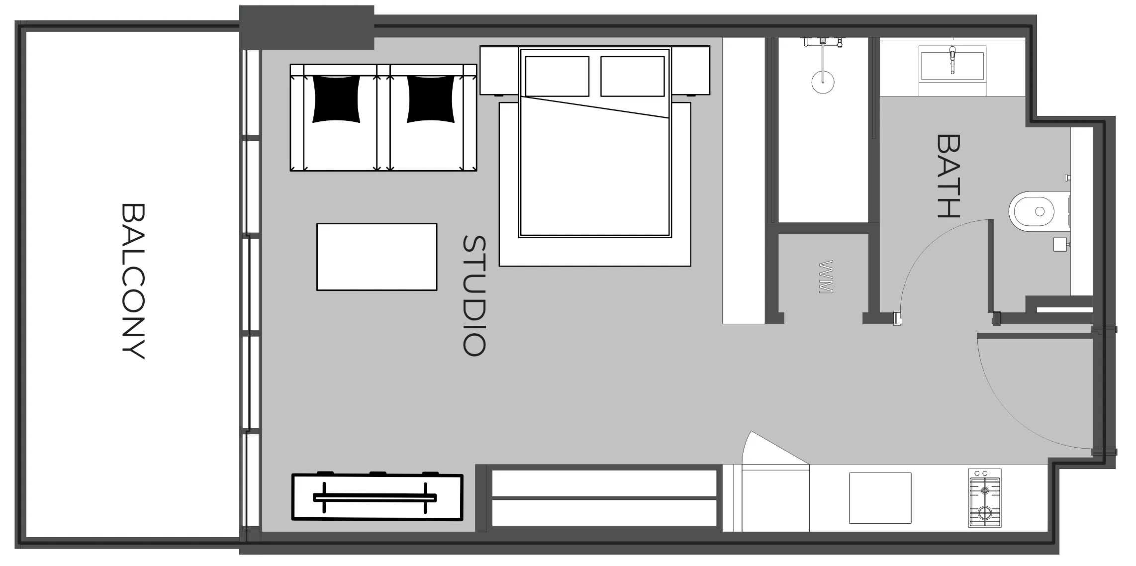 The Boulevard Studio floor plan, 466 sqft