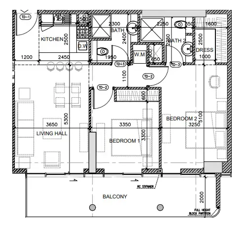 Oak Yard 2 bed floor plan, 1,111 sqft