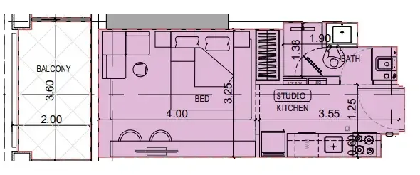 Binghatti Titania Studio floor plan, 369 – 371 sqft
