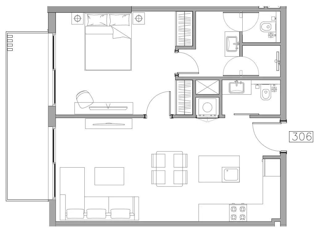 Trevino 1 bed floor plan, 720 sqft