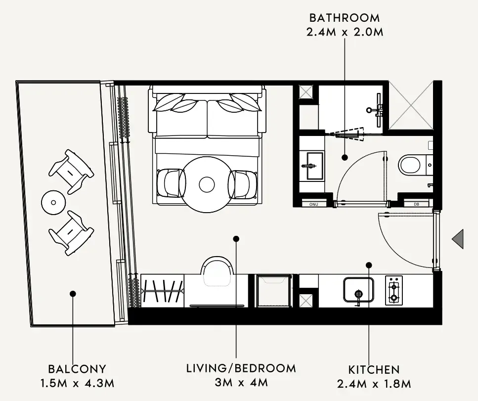Azizi Milan Studio floor plan, 332 sqft