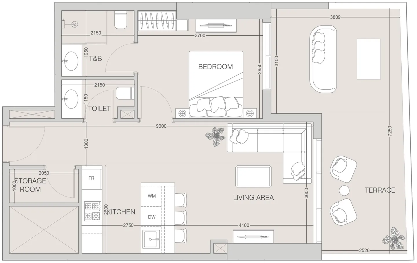 The F1FTH Tower 1 bed floor plan, 847 sqft