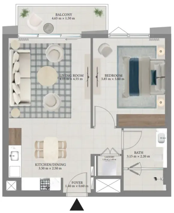Fior 1 1 bed floor plan, 760 sqft