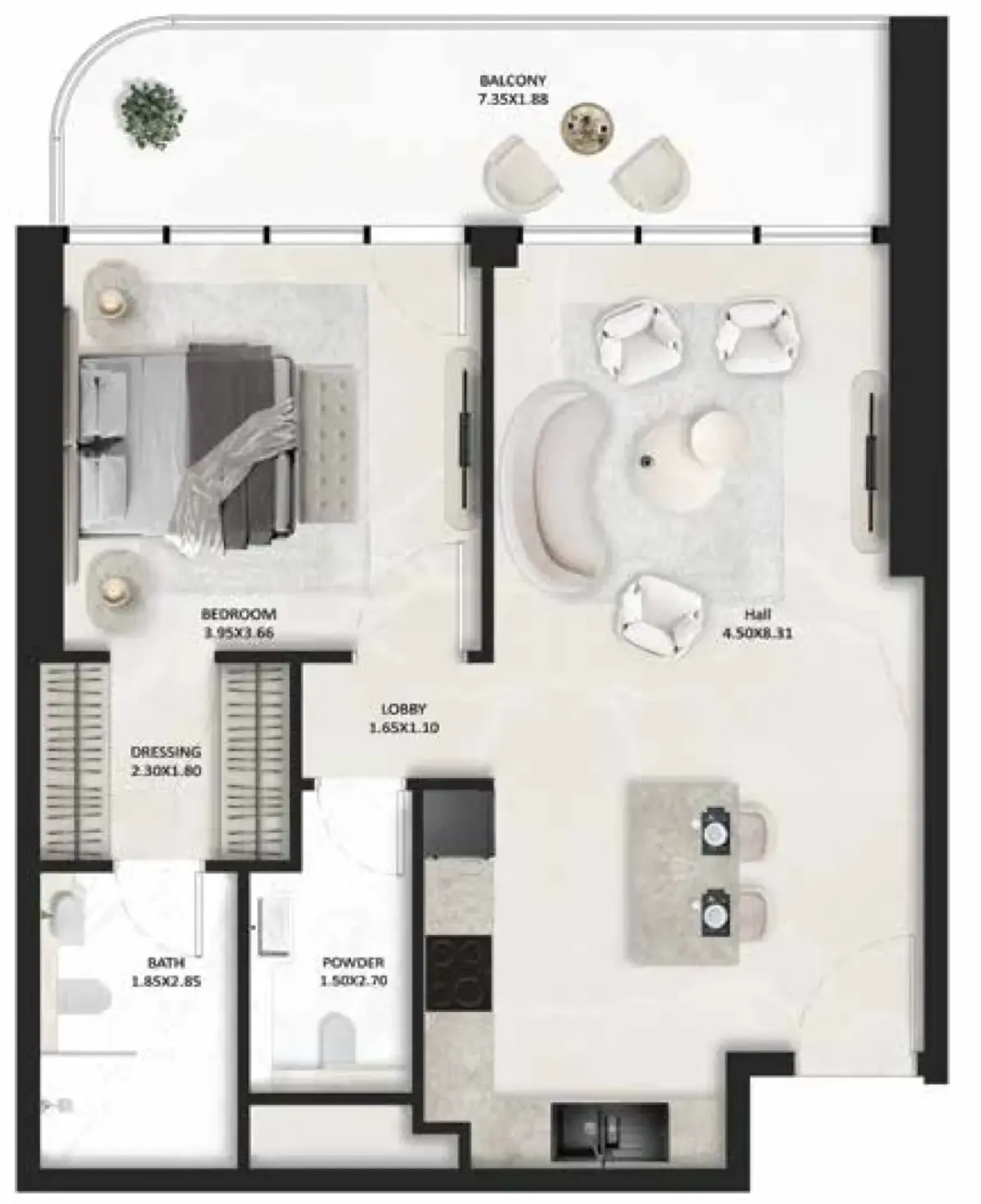 SquareX One 1 bed floor plan, 793 sqft