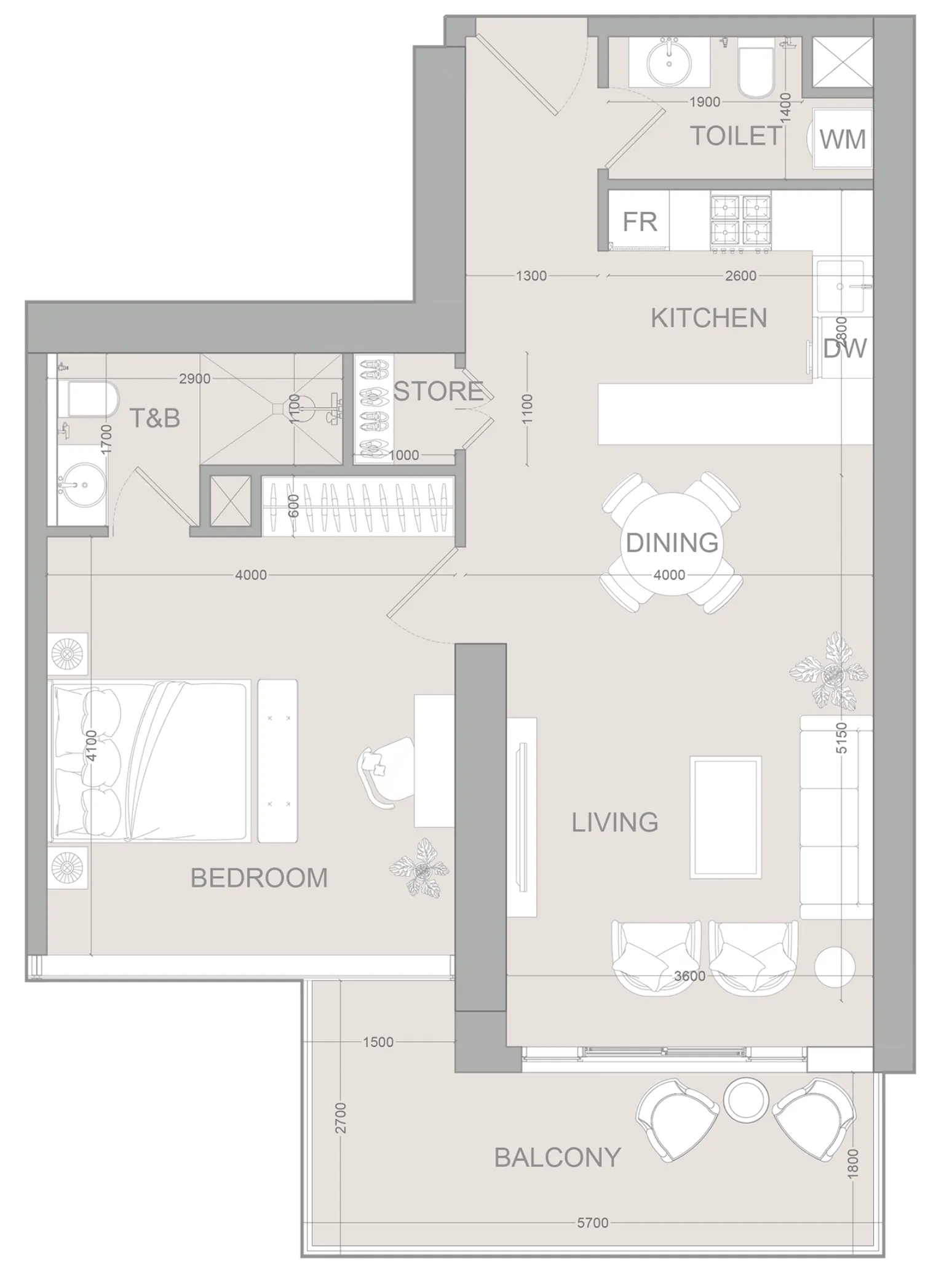 AUREL1A Residence 1 bed floor plan, 866 sqft