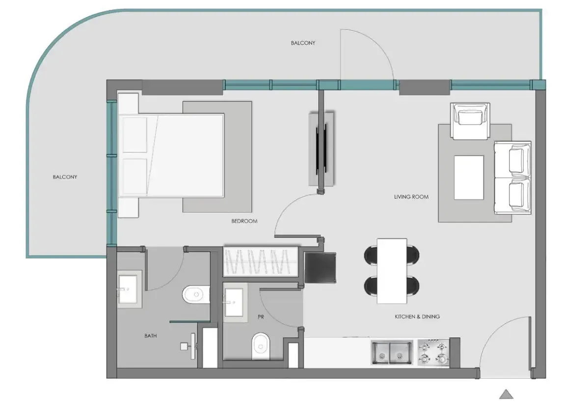 Samana Hills South 3 1 bed floor plan, 729 sqft