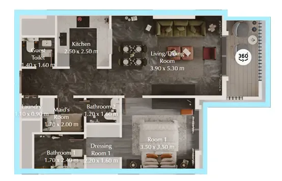 Bab Al Qasr Garden Residences 65 1 bed floor plan, 737 sqft