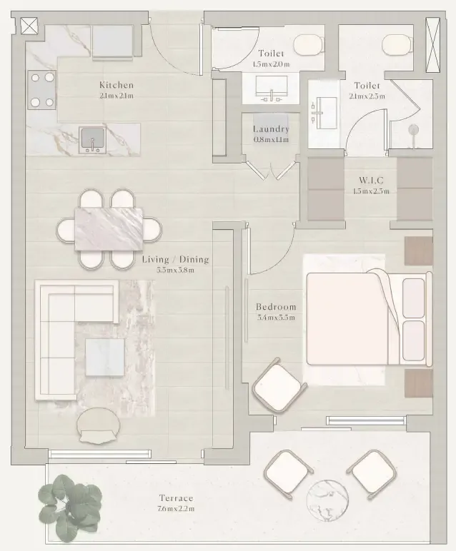 Emerge Residences 1 bed floor plan, 773 sqft