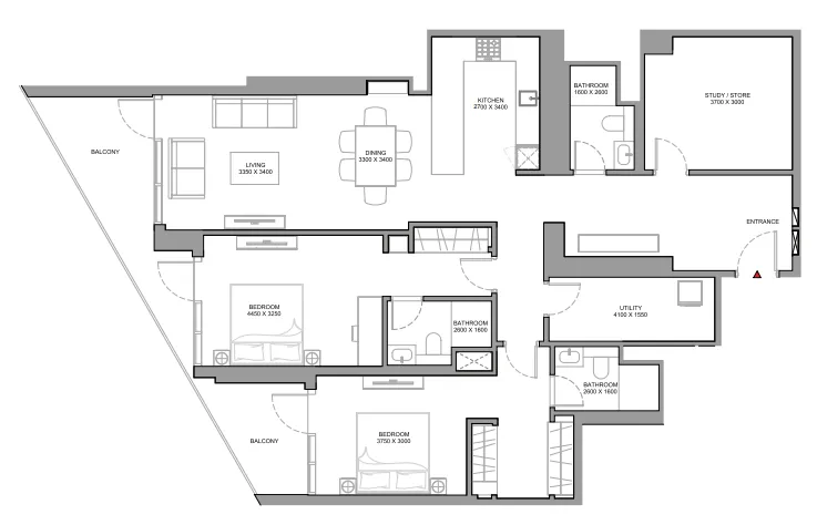 Skyvue Spectra 2 bed floor plan, 1,712 sqft