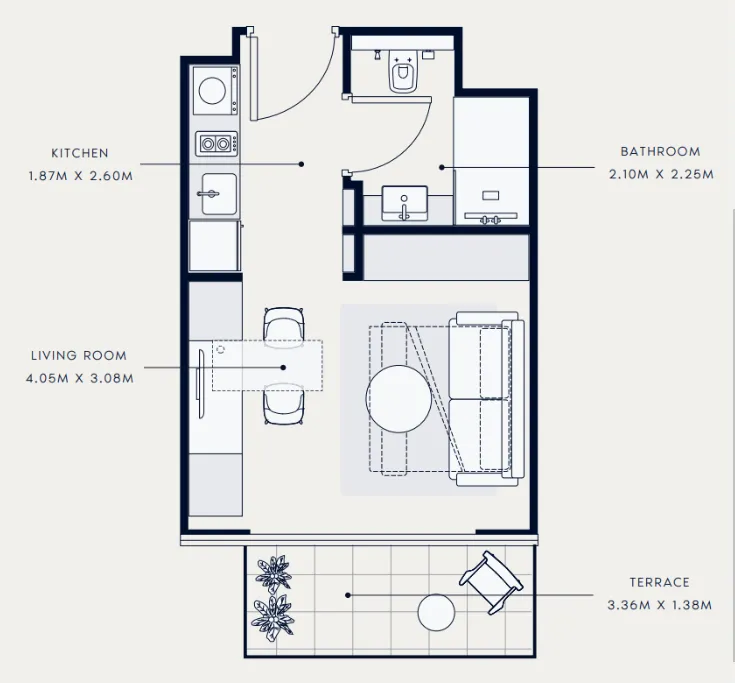Azizi Venice Studio floor plan, 335 sqft
