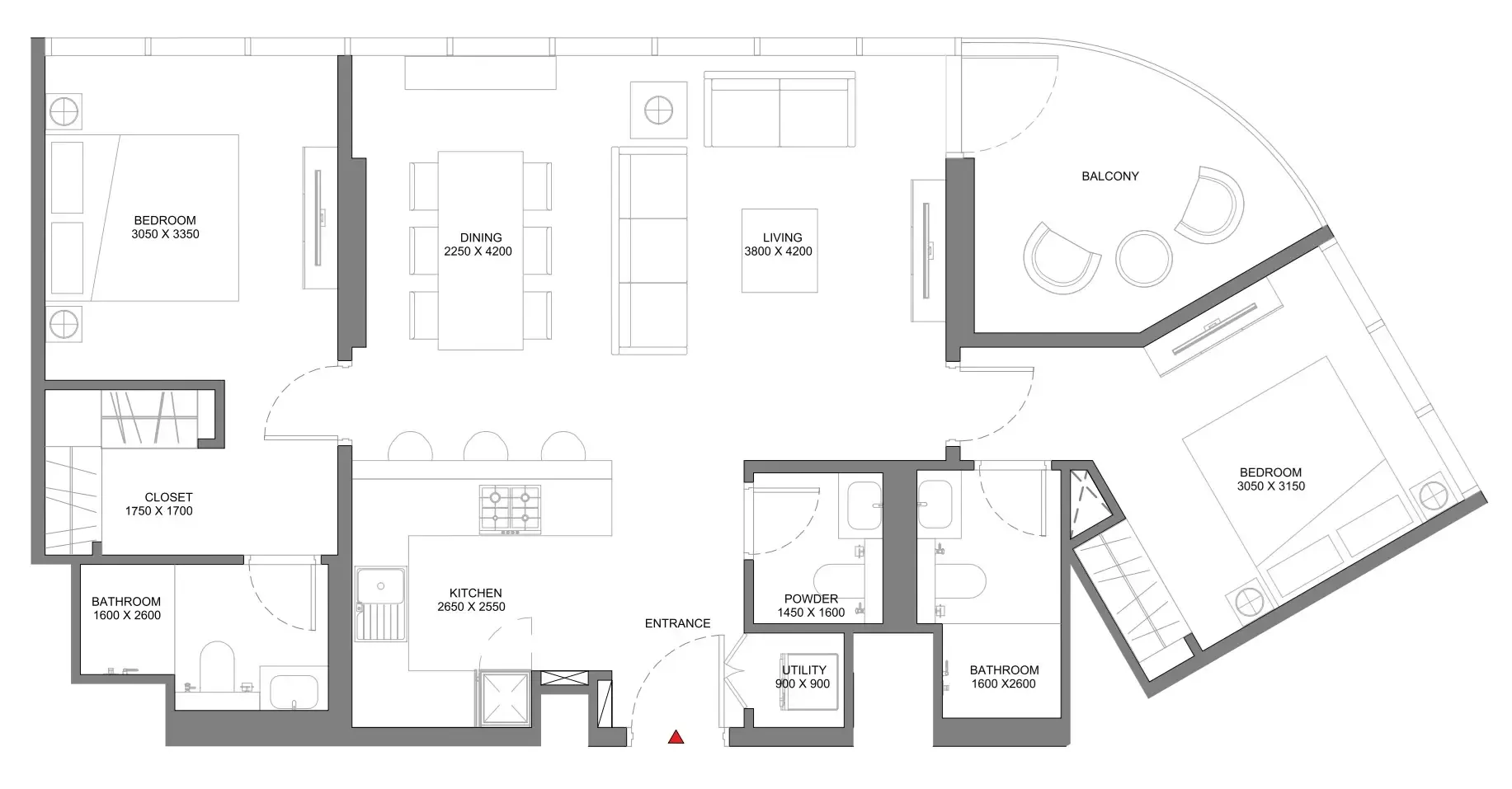 Beach Residences at Siniya Island 2 bed floor plan, 1,036 sqft