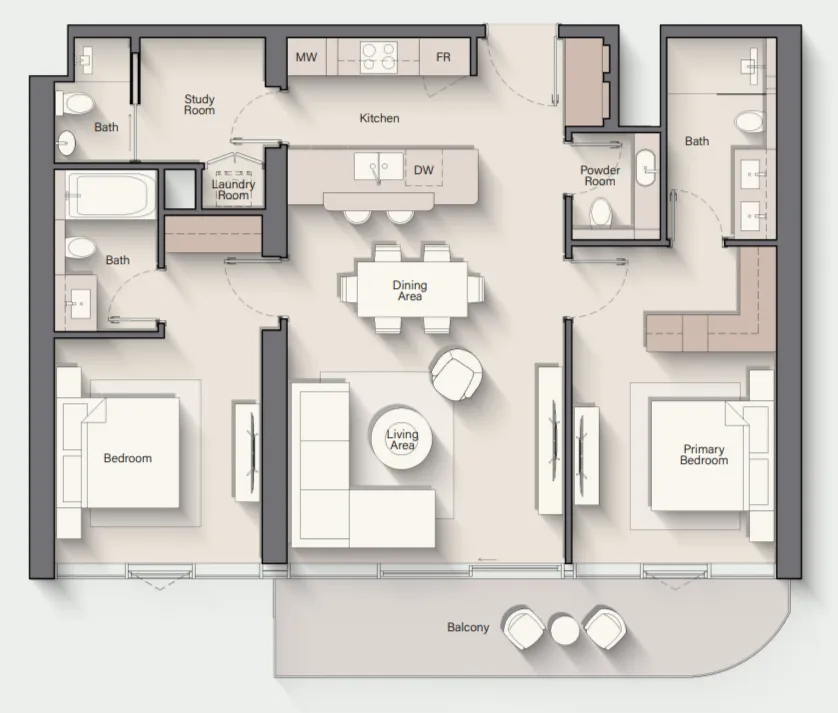 Costa Mare 2 bed floor plan, 1,424 sqft