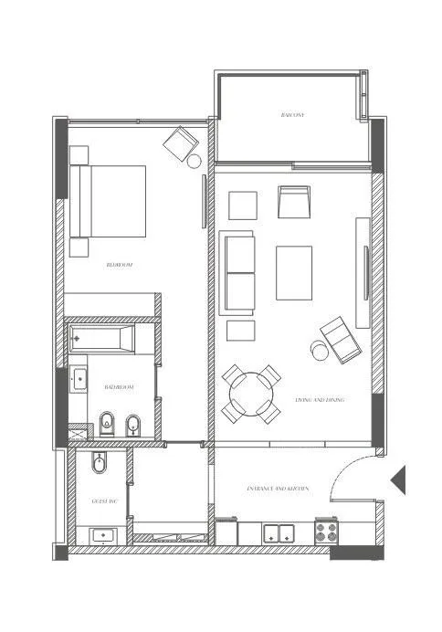 Sealine Residence 1 bed floor plan, 972 – 975 sqft