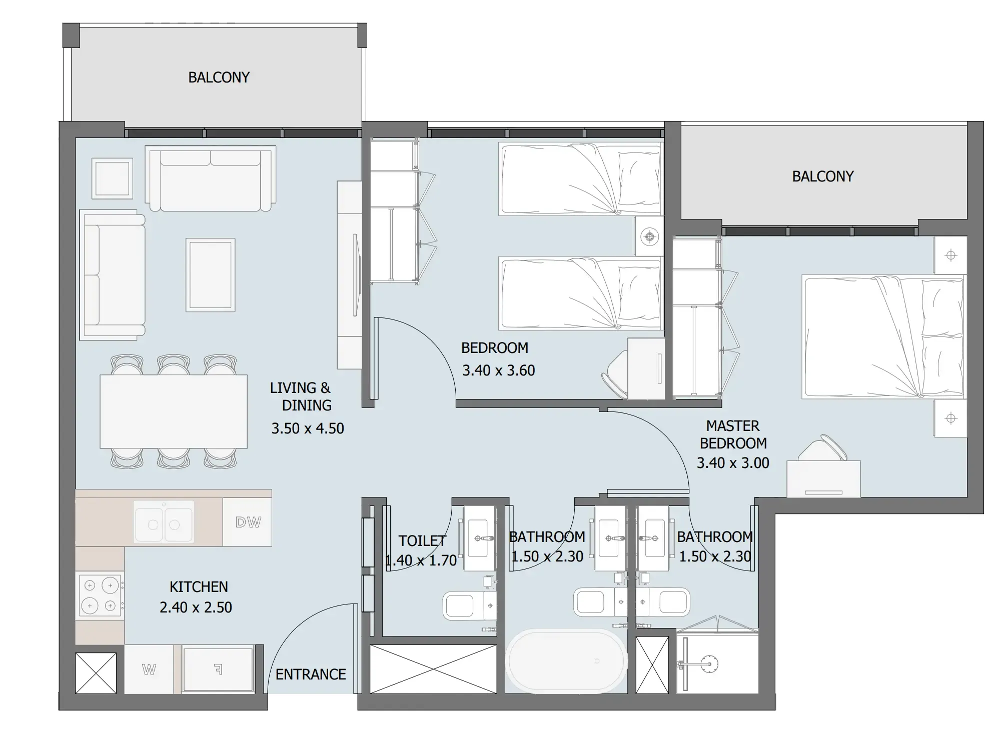 Verdana IV 2 bed floor plan, 806 – 1,110 sqft