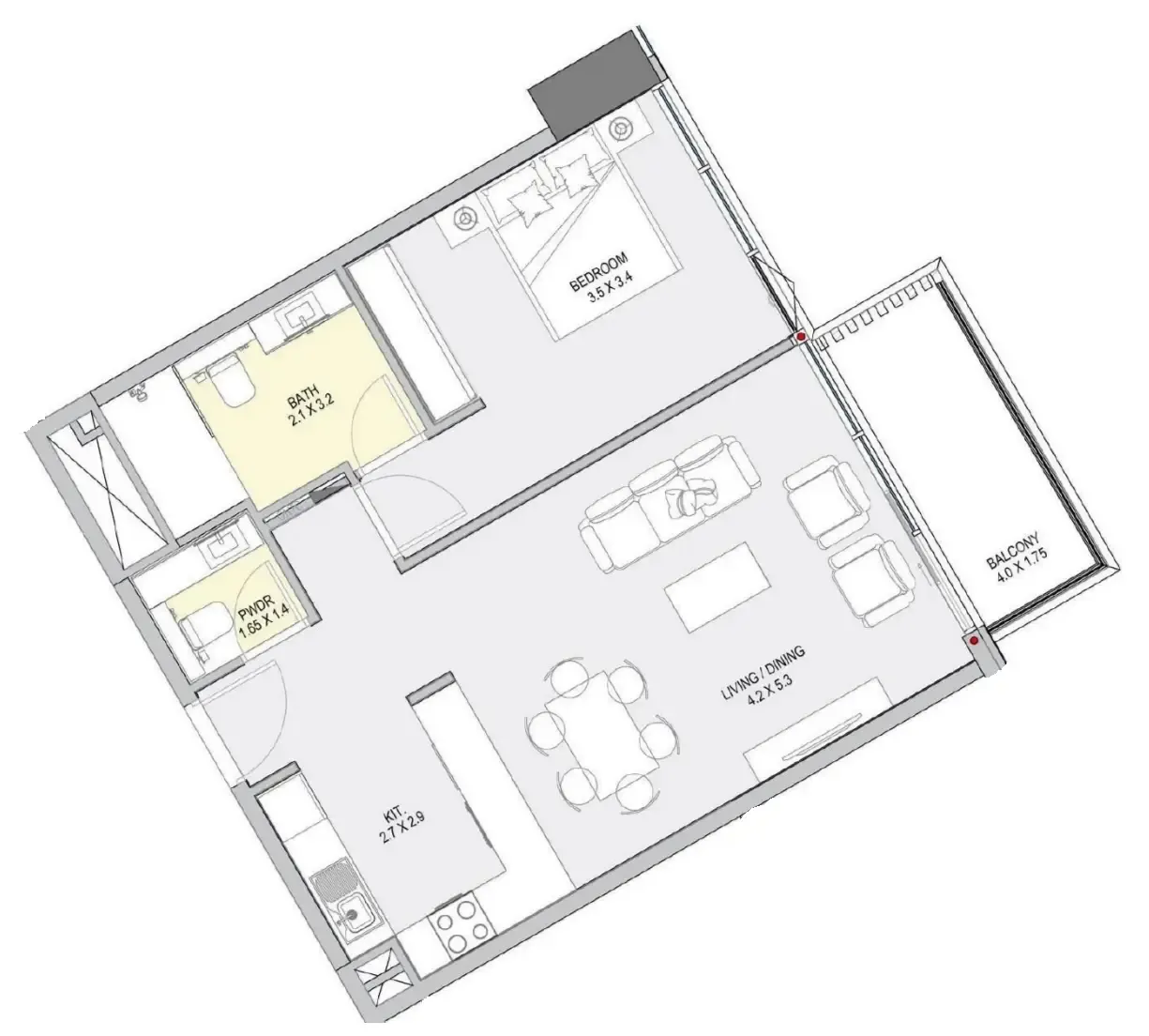 Winslow by IGO 1 bed floor plan, 763 sqft