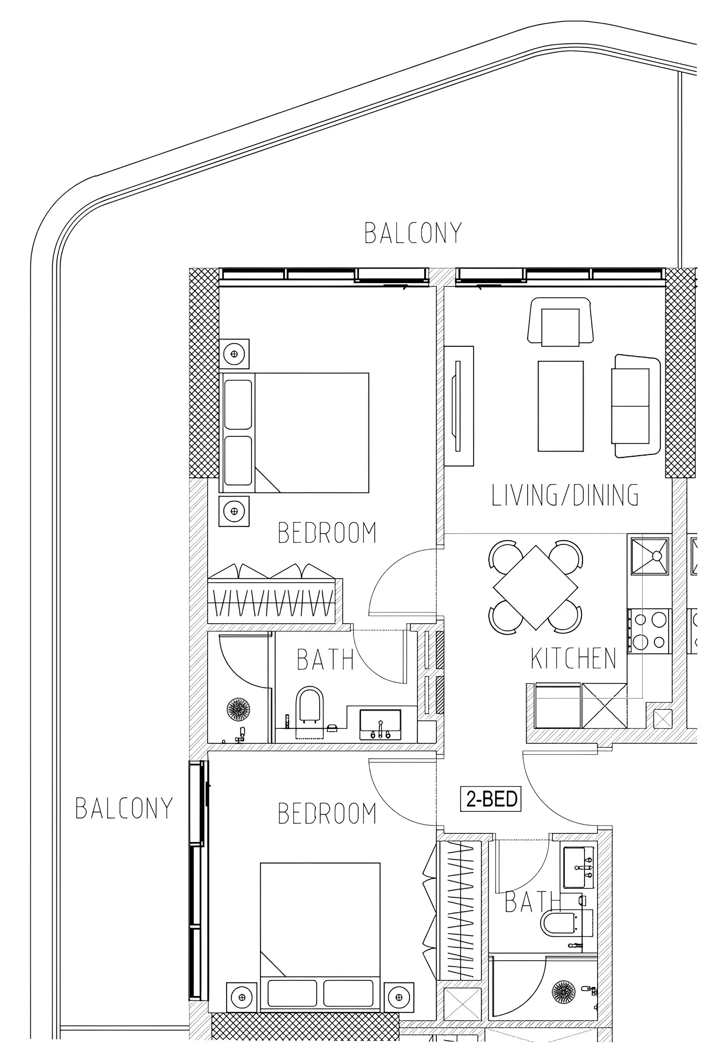 Elo 2 and 3 Damac 2 bed floor plan, 1,037 sqft