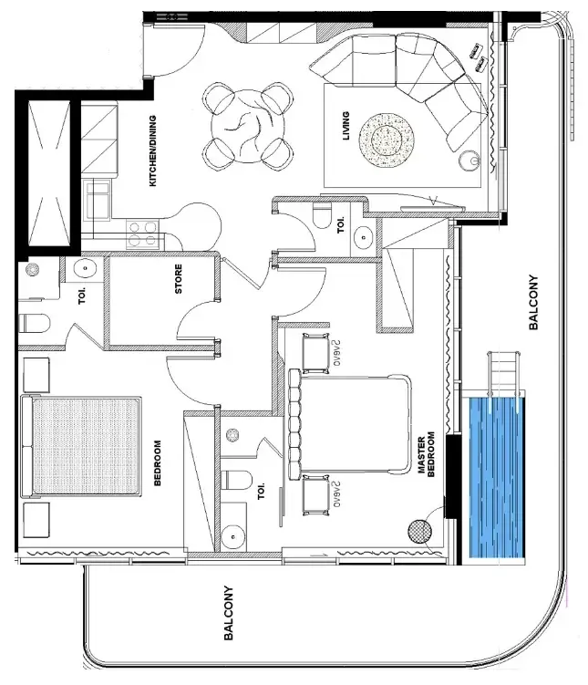 Natuzzi Harmony 2 bed floor plan, 1,284 sqft