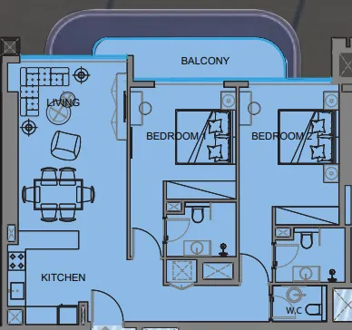 Guzel Towers 2 bed floor plan, 1,071 sqft