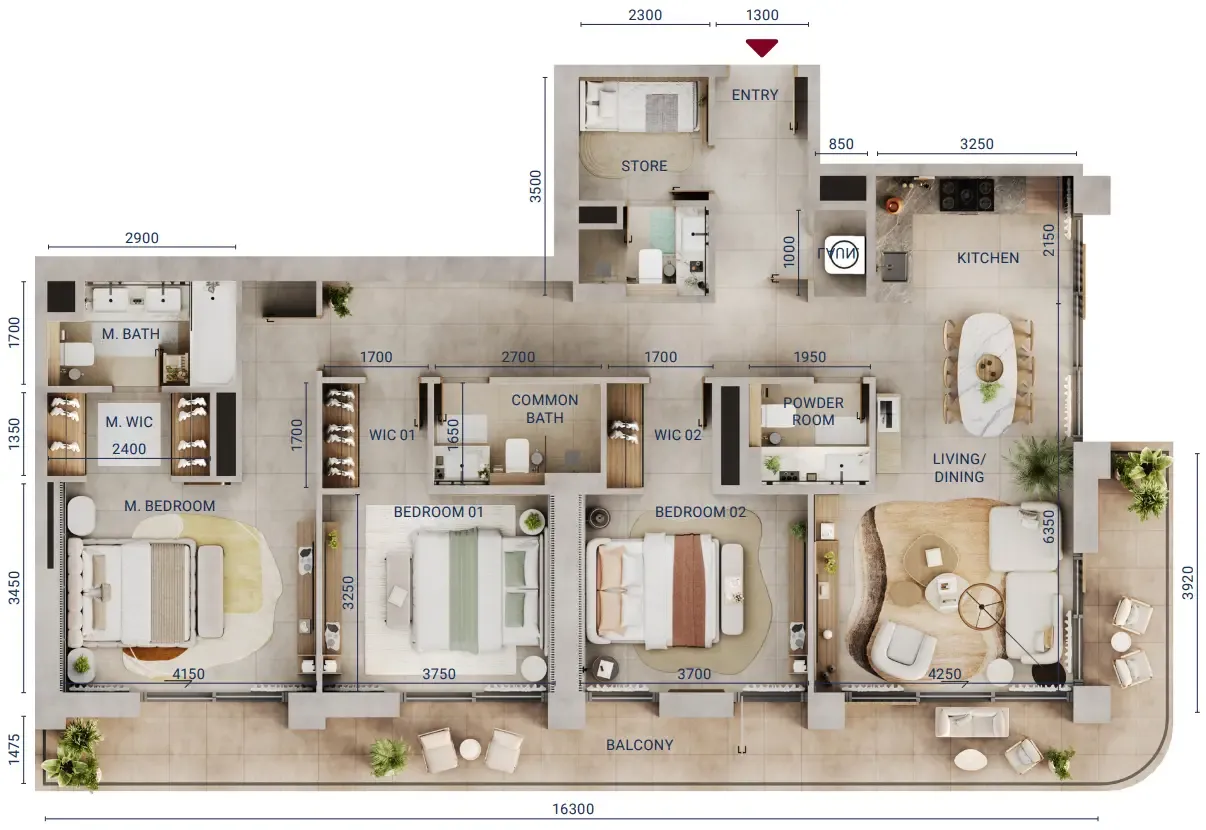 Mirdad 3 bed floor plan, 1,821 – 1,823 sqft