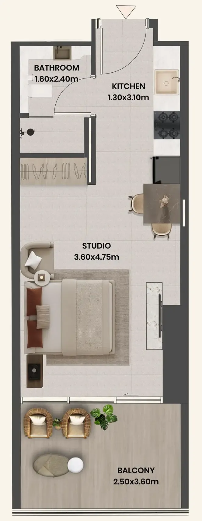 Divine Al Barari Studio floor plan, 431 sqft