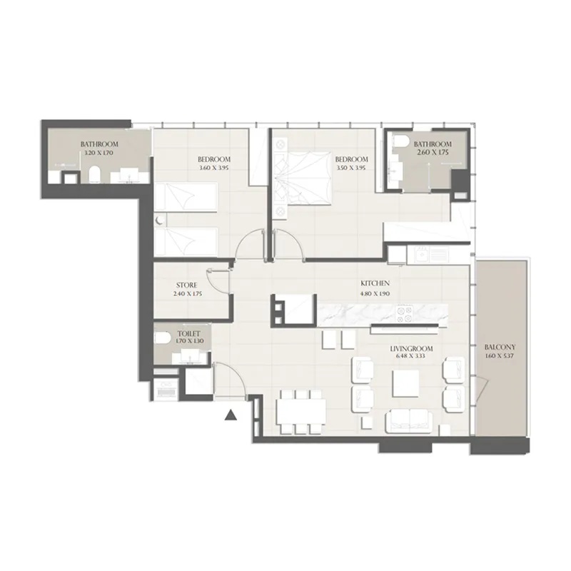 Sapphire 32 2 bed floor plan, 1,156 sqft