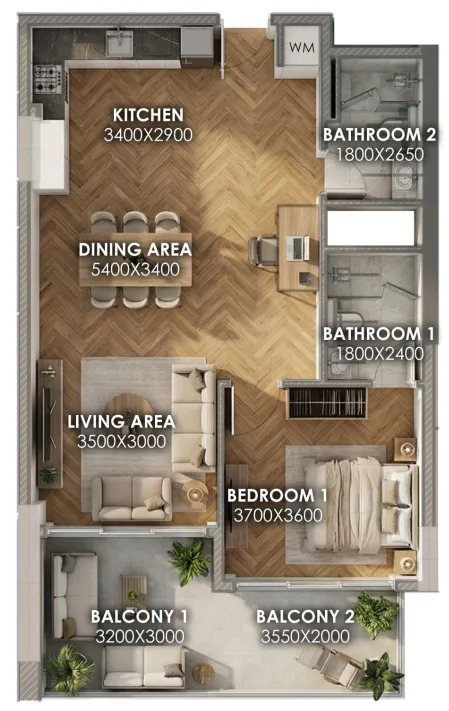 Armas By Zenith 1 bed floor plan, 968 sqft
