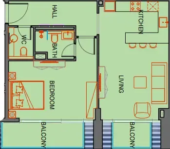 SkyGate Tower 1 bed floor plan, 802 sqft