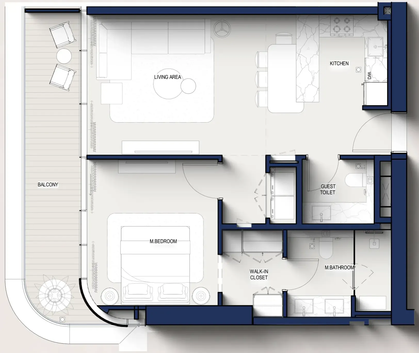 Hilton Residences 1 bed floor plan, 840 sqft