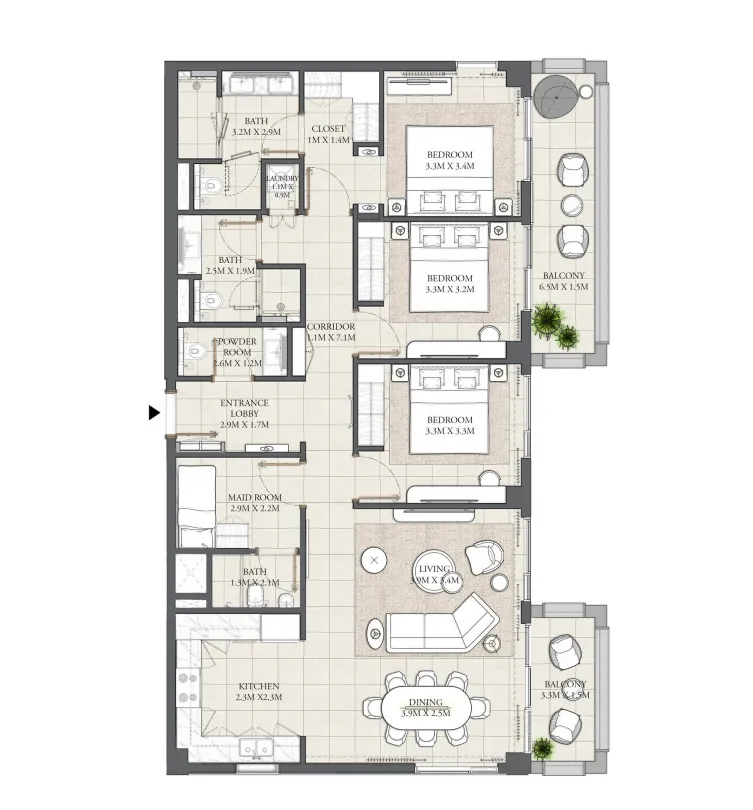 Mangrove 3 bed floor plan, 1,613 sqft